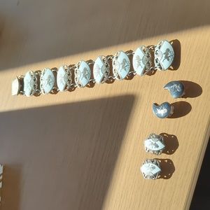 Antique Asian dancers bracelet and earrings